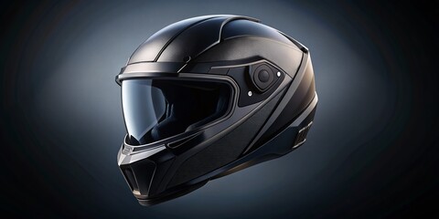 Fototapeta premium Black Sport Motorcycle Helmet with Copy Space - Right Side Composition