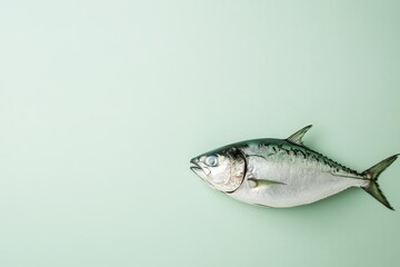 A single whole fish presented against a minimal green background