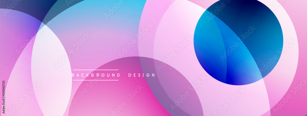 Poster abstract colorful circles overlap. pink, blue, purple hues create dynamic composition. modern design