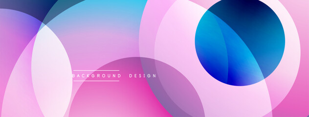 Abstract colorful circles overlap. Pink, blue, purple hues create dynamic composition. Modern design for backgrounds, presentations, branding.