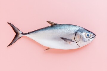 Fototapeta premium A single silver fish presented against a smooth pink backdrop