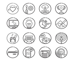 Icons on the subject of computer technology communication and marketing