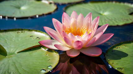 Pink Water Lily Blossom in a Tranquil Pond