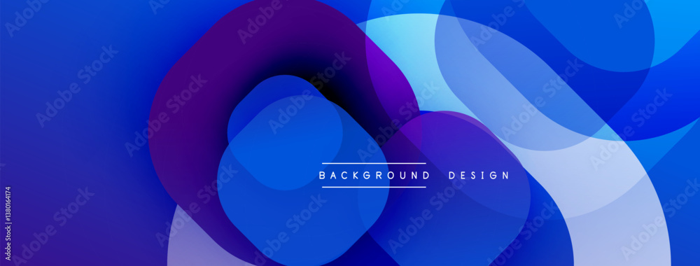 Poster abstract design. overlapping circles create dynamic composition. shades of blue, purple, white blend