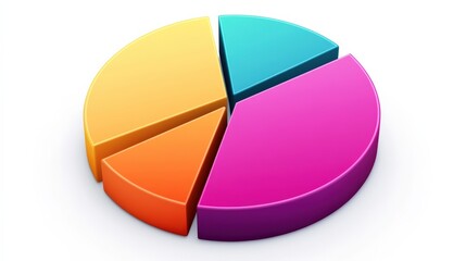 Fototapeta premium A vibrant pie chart with four sections showcasing various colors on a clean white background, ideal for presentations and data visualization purposes.