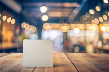 Blank White Square Card Mockup - Coffee Shop Background - Product Photography