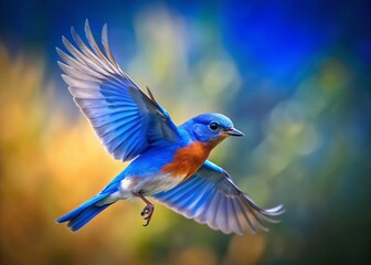 Naklejka premium Bluebird in Flight: Freedom and Movement - Documentary Photography Style Stock Photo