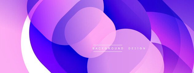 Abstract design features overlapping circles. Vibrant purple, pink hues create dynamic composition. Modern aesthetic, smooth gradients, flowing shapes.
