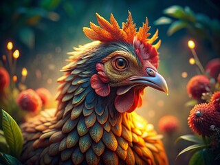 Bokehlicious Hen: Close-up of a Chicken with Soft Background Blur