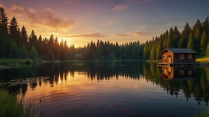 Obraz premium Sunset over the lake