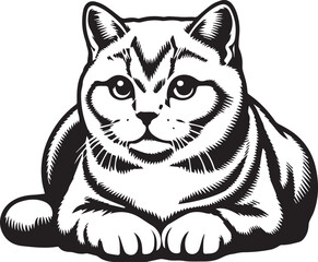 Elegant British Shorthair Cat Vector – Black and White Design