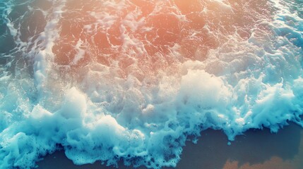 Ocean Wave Crashing on Shore with Foam and Warm Sunlight