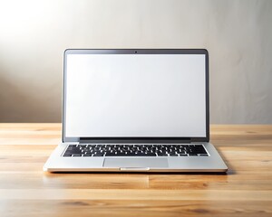 Fototapeta premium Laptop blank screen on wood table with coffee cafe background, mockup, template for your text, Clipping paths included for background and device screen