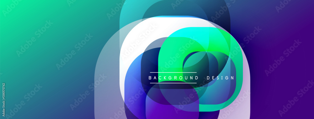 Poster abstract design. overlapping circles create vibrant gradient effect. blue, green, purple hues blend 