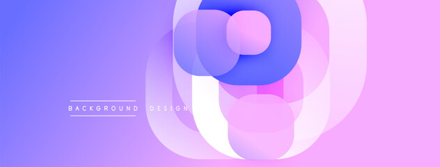 Abstract design. Overlapping circles create dynamic composition. Purple, blue, pink hues blend smoothly. Modern aesthetic, vibrant, clean.