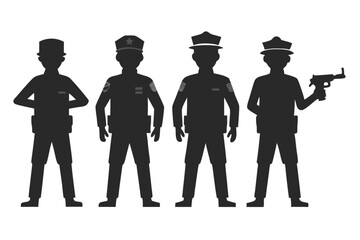 set of Police Man silhouette vector illustration