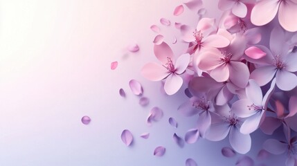 Floral gradient background with lilac to soft pink transition featuring delicate petals scattered throughout the design