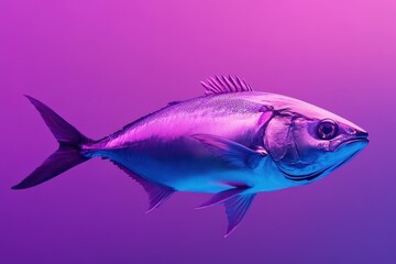 Fototapeta premium A sleek fish swimming under purple and blue lighting effect
