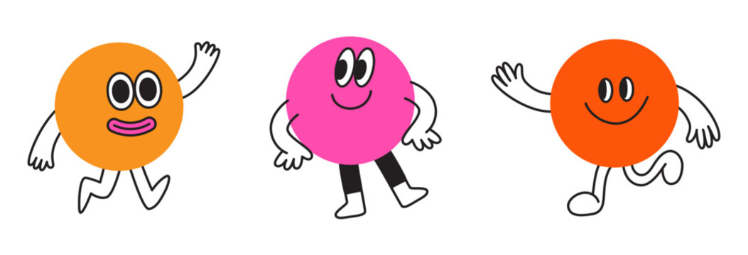 Vector logo design template and graphic elements for advertising, branding, posters and banners, funny cartoon illustrations with smiling character and mascots, abstract stickers and line icons