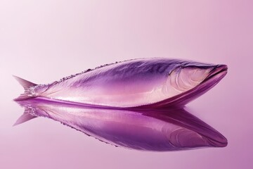 A fish is displayed with its reflection on a soft surface
