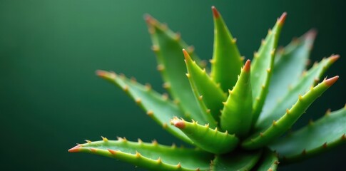 Fototapeta premium Aloe vera plant with thick, fleshy leaves in shades of green and brown, foliage, green