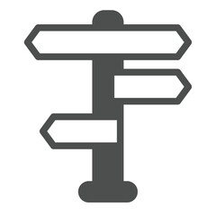 Road direction arrows pole solid icon, eco tourism concept. Vector graphics. Directions plates on pillar, wayfinding sign on white background, glyph style icon for mobile or web design.