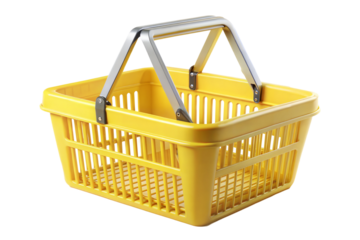 Yellow shopping basket isolated on transparent background. Png