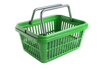 Green shopping basket isolated on transparent background. Png