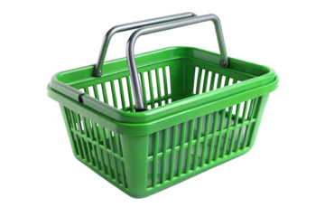 Green shopping basket isolated on transparent background. Png