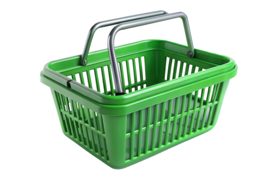 Green shopping basket isolated on transparent background. Png