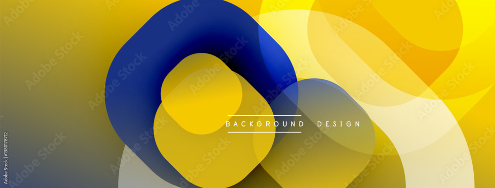 Aufkleber Abstract shapes overlap, creating dynamic composition. Yellow, blue, gray tones blend. Modern design, smooth gradients, simple geometry. Background element.