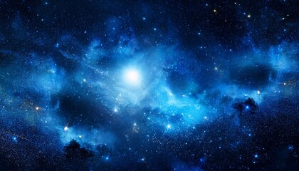 cosmic background of a blue nebula with a cluster of bright stars