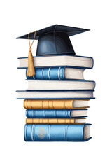 graduation cap and books