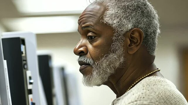 Senior Citizen Facing Confusion at Voting Machine in Booth