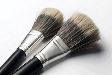 Fototapeta premium Clean Minimalist Black and White Paint Brushes Isolated on White Background - Stock Photo