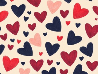 Obraz premium A colorful pattern featuring various heart shapes in different shades and sizes.