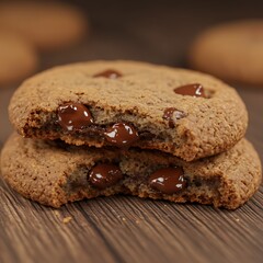 Fototapeta premium Delicious Stack of Chocolate Chip Cookies with Gooey Melted Chocolate