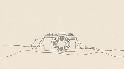 A camera is drawn in a lineart style on a white background