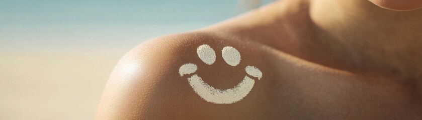 A shoulder adorned with a smiley face, symbolizing joy and positivity at the beach.
