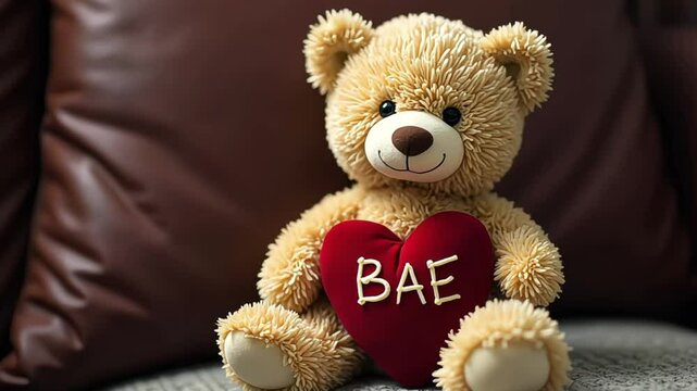 Teddy Bear Holding a &lsquo;BAE&rsquo; Heart, Perfect for Valentine&rsquo;s Day