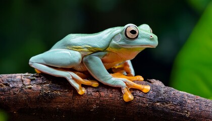 dumpy frog litoria caerulea on bark dumpy frog on branch green tree frog on leaves whites tree frog closeup