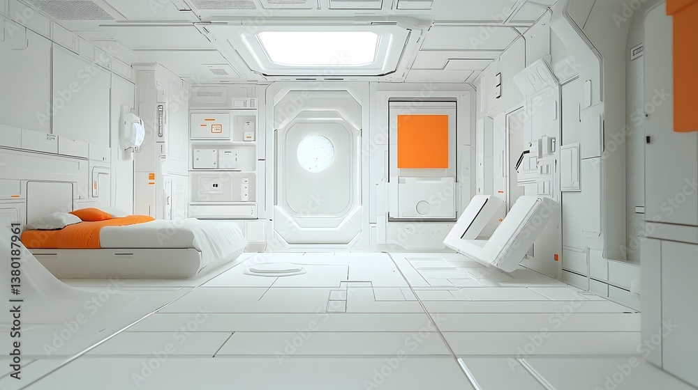 Aufkleber a futuristic minimalist interior showcasing a cybernetic dream lab where advanced systems generate i