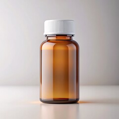 Obraz premium Amber glass bottle with white cap for medicine syrup liquid supplement healthcare product mockup template