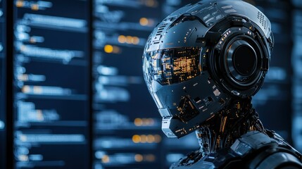 Fototapeta premium Advanced AI Model Showcasing Language Efficiency and Technological Innovation in a Futuristic Setting