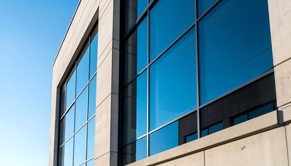 Obraz premium Modern Architecture with Glass Windows Reflecting Blue Sky