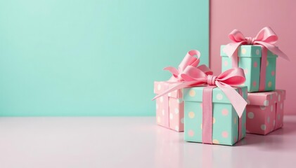 Pastel colored gift boxes with polka dots, playful pattern, festive, pattern