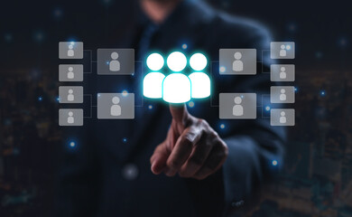  HR Business people use human resources effectively to find people who provide data management and marketing services for teamwork and professional use of technology.
