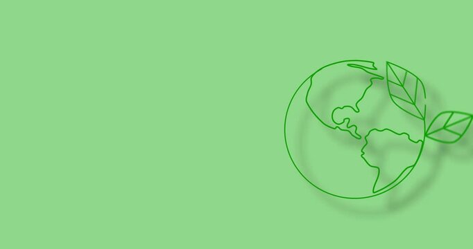 Green, nature and eco friendly for world, icon and sustainability for environment and recycling. Background, planet and clean energy with waste management, cycle and animation of change and symbol