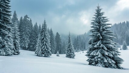 Snow-covered evergreen forest