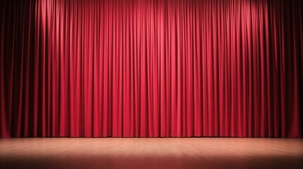 A rich red curtain drapes elegantly, creating a dramatic backdrop for performances, evoking anticipation and the allure of the stage.